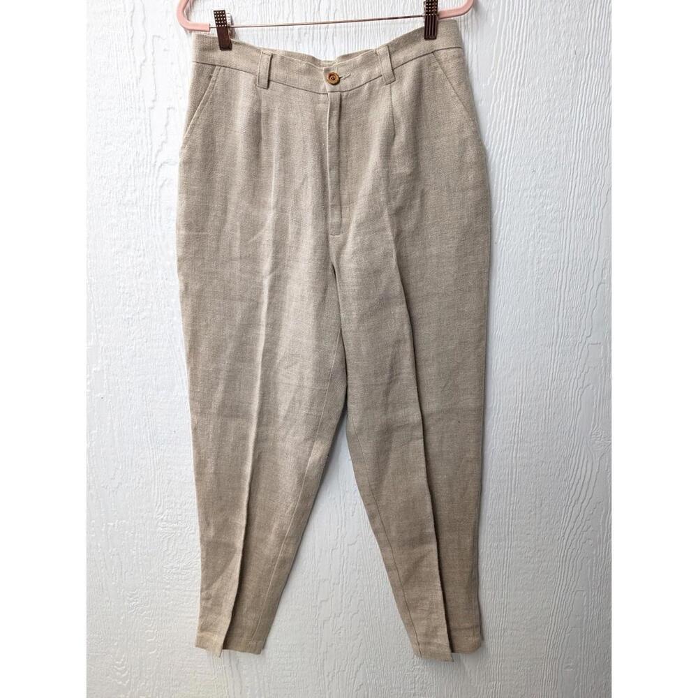 GAP Natural Linen Neutral Pants Pleats Tapered Classic Heritage Academia Size 12